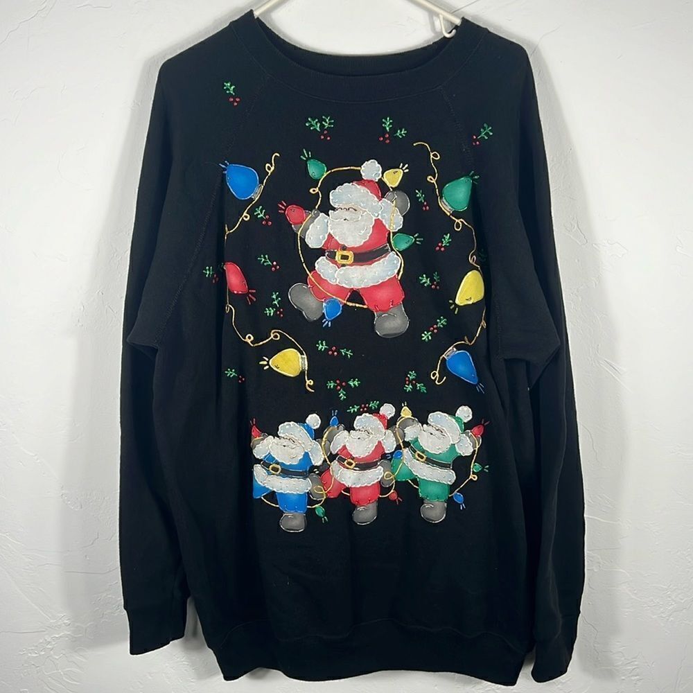 🔥🔥 Vintage CUSTOM CHRISTMAS SANTAS Paint Glue Graphics -‎ Sz 2XL - EXCELLENT